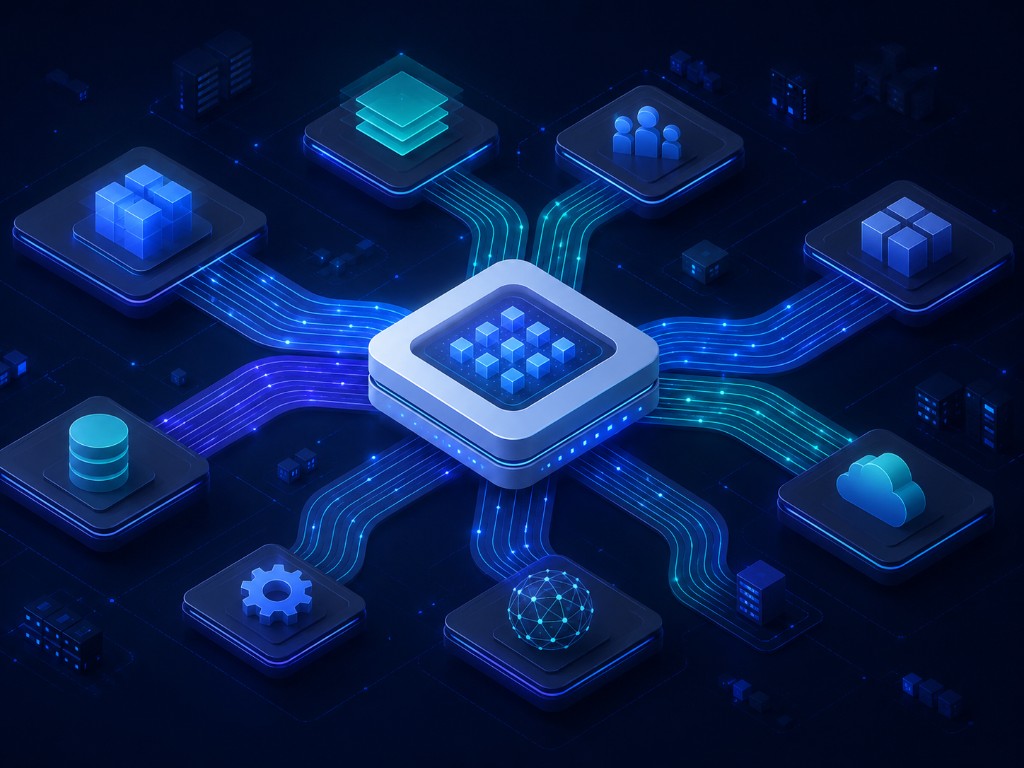 Vendor-neutral hosting visual showing an independent UK platform connected to multiple enterprise application types through separate paths